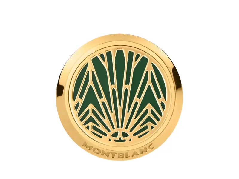 CUFFLINKS, ROUND IN STAINLESS STEEL GOLD-COLOURED PVD FINISH THE ORIGIN COLLECTION GREEN MEISTERSTUCK MONTBLANC 132979